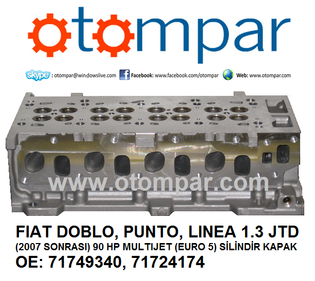 Fiat Doblo/Linea/Punto 1.3 JTD Multijet 90 hp Euro 5 Egrli Silindir Kapak
